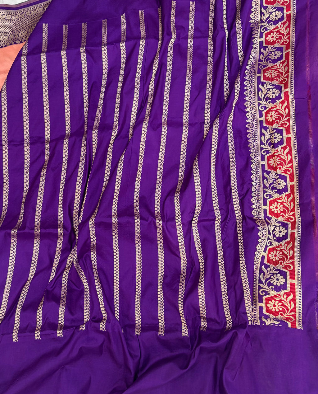 Premium pre katan silk saree with all meenawork in peach and royal purple colour