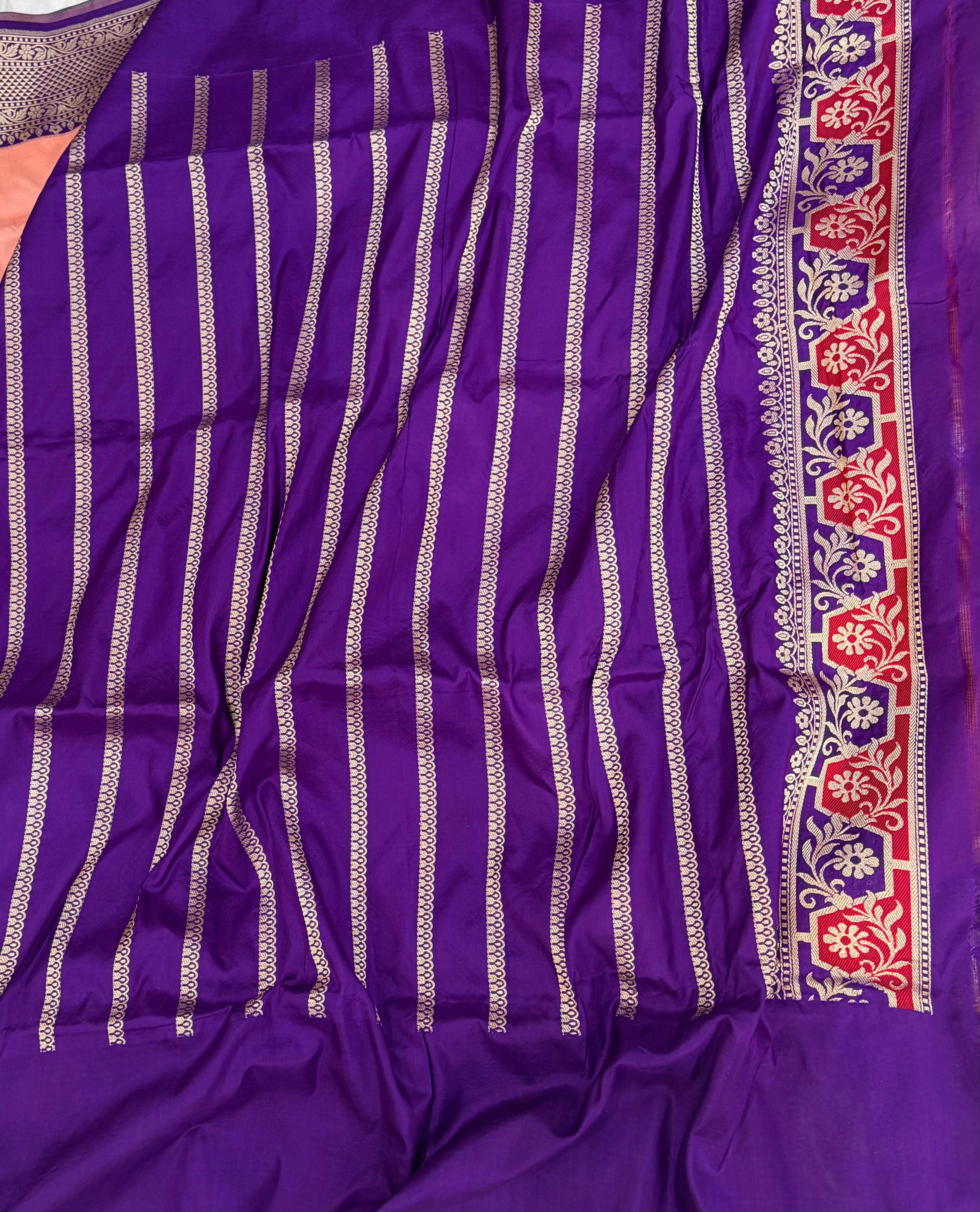 Premium pre katan silk saree with all meenawork in peach and royal purple colour