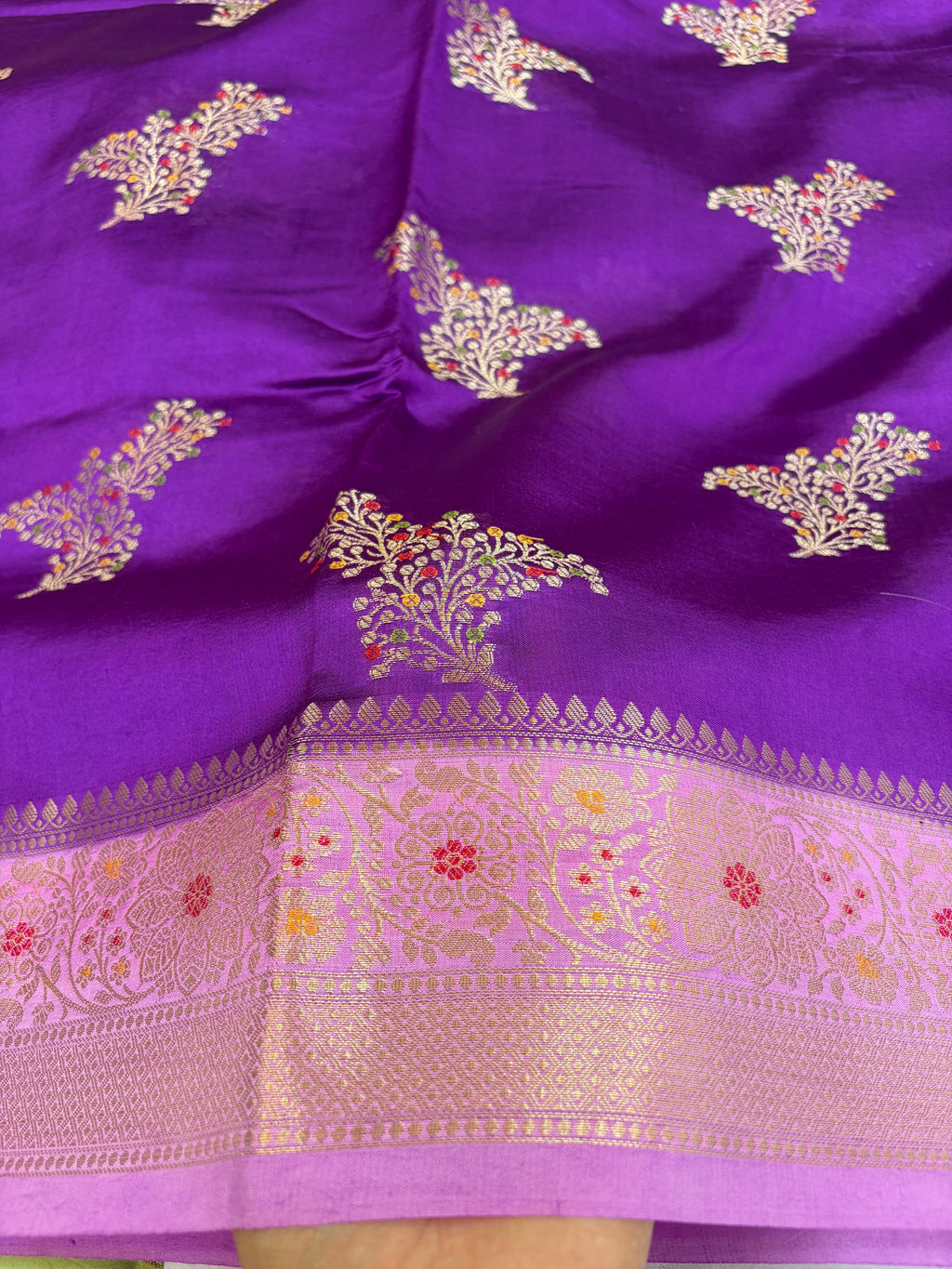 Pure raw mango saree in purple with levender colour combination