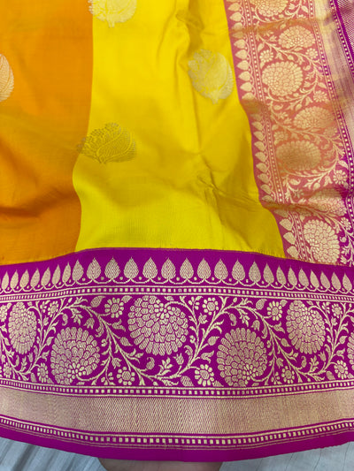 Pure handloom katan silk sareee in rangkat colour