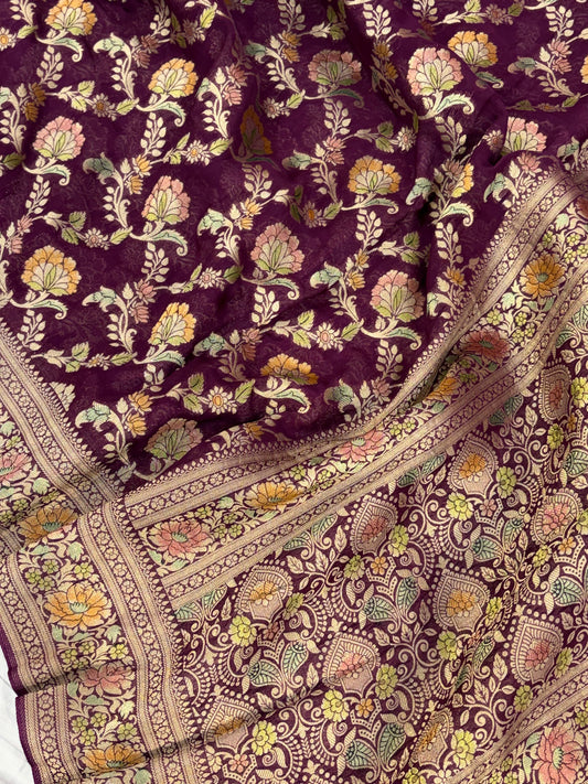Beautiful Wine colour georgette silk saree