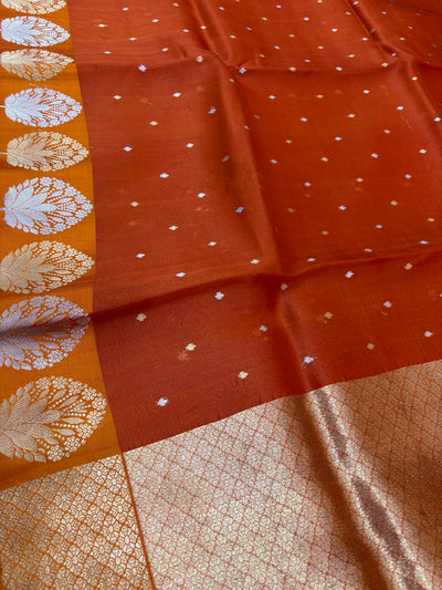 Pure handloom organza silk saree in dark Rust orange colour