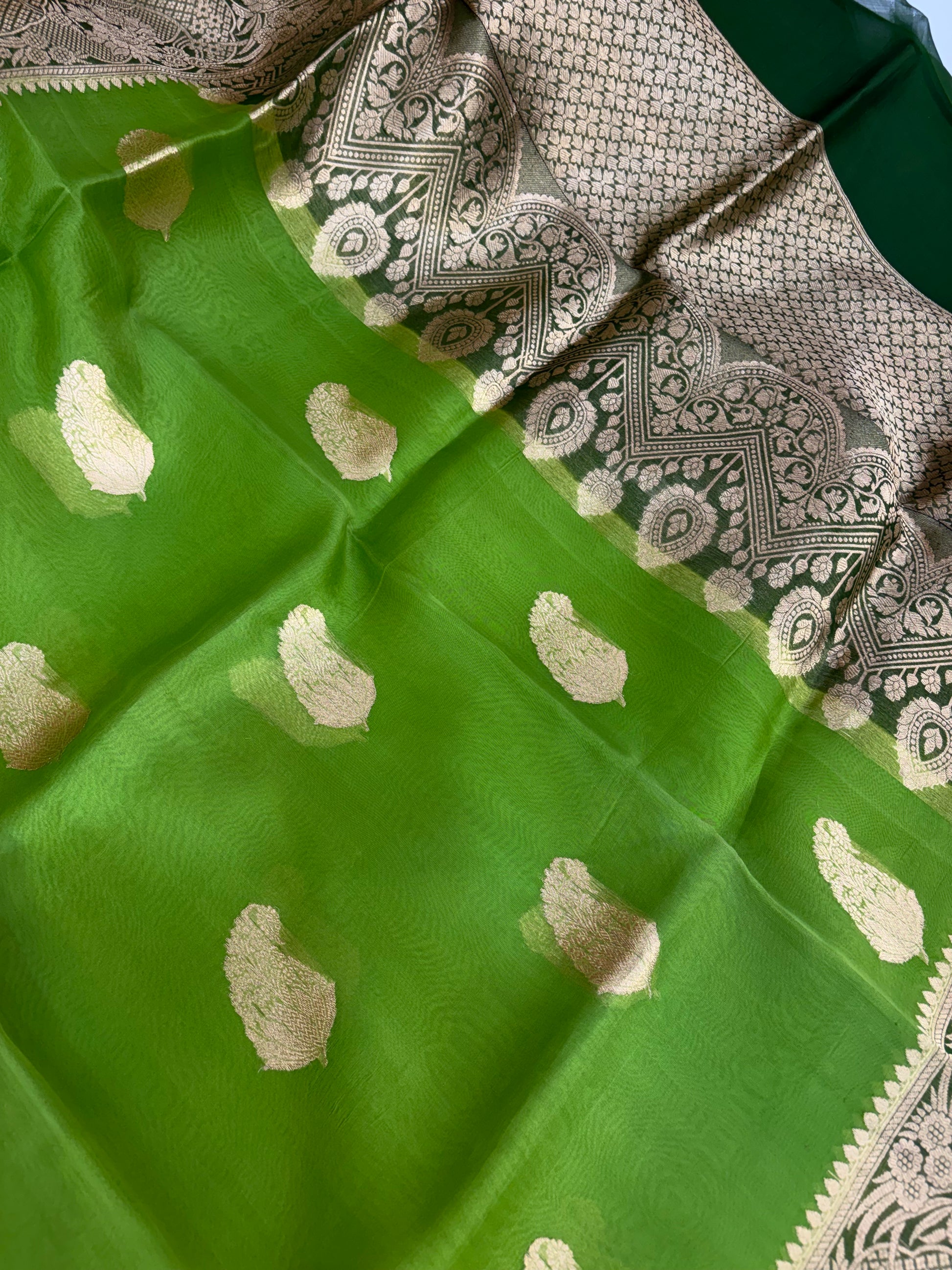Pure handloom organza silk saree in green colour