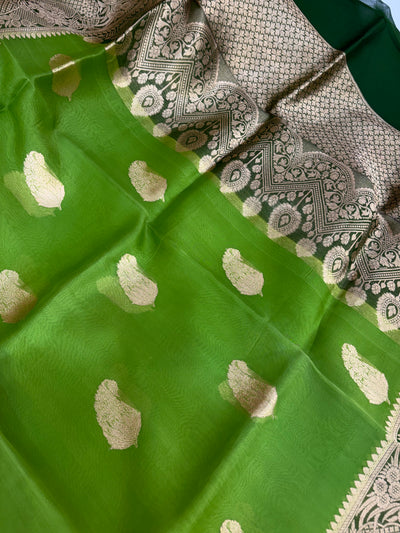 Pure handloom organza silk saree in green colour
