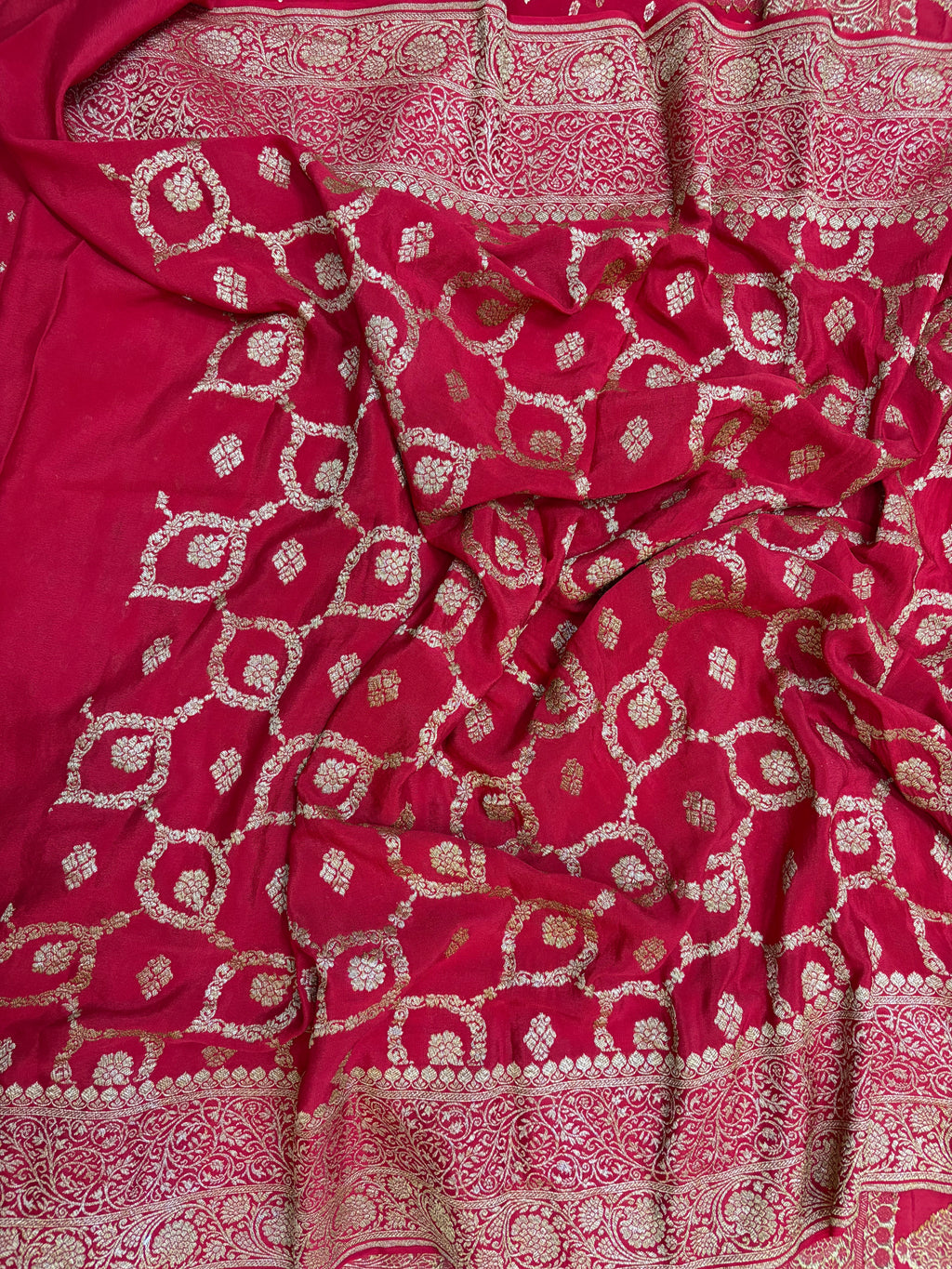 Pure khaddi crepe silk saree in red colour