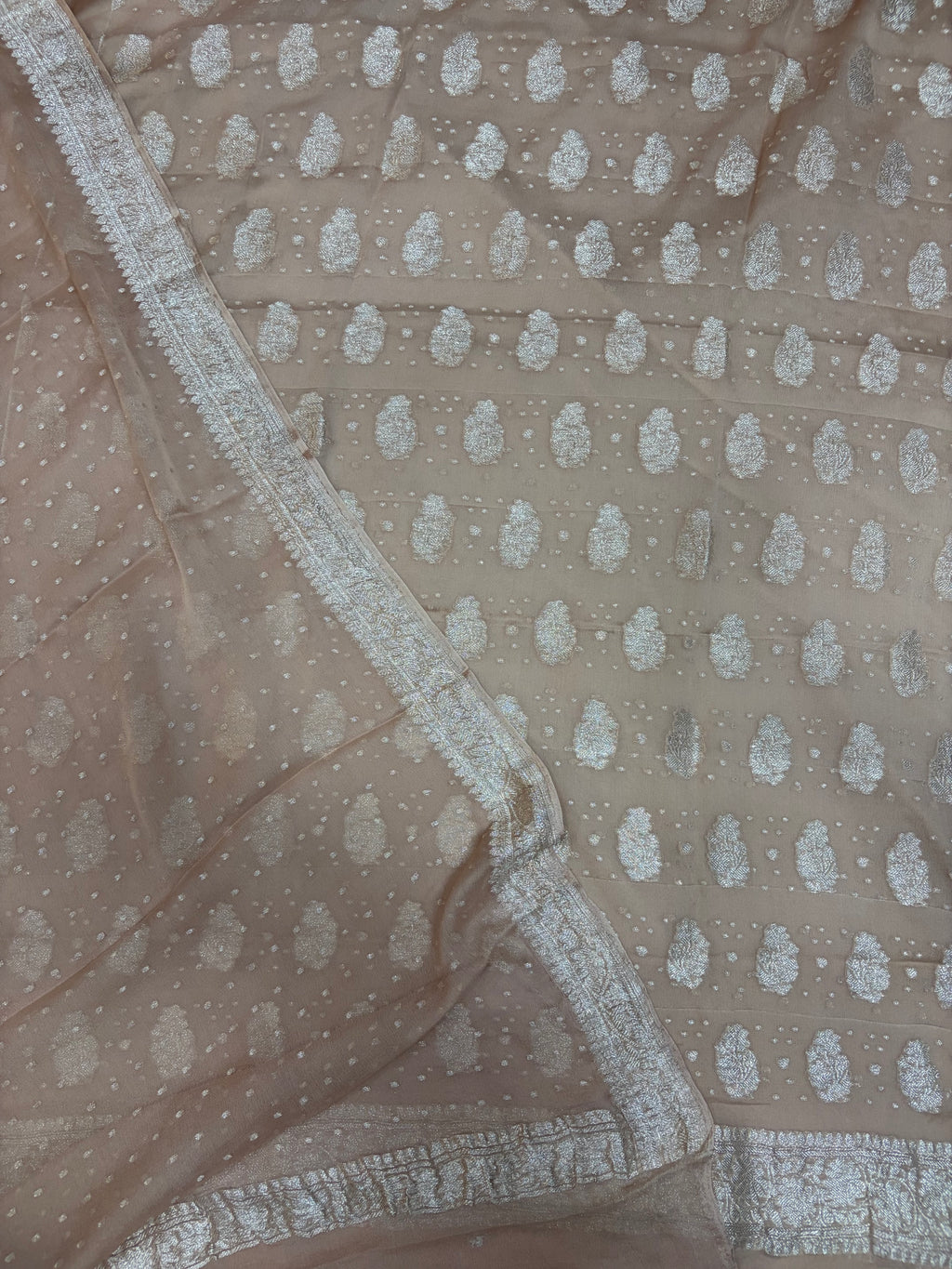 Pure khaddi chiffon suit in light chiku colour