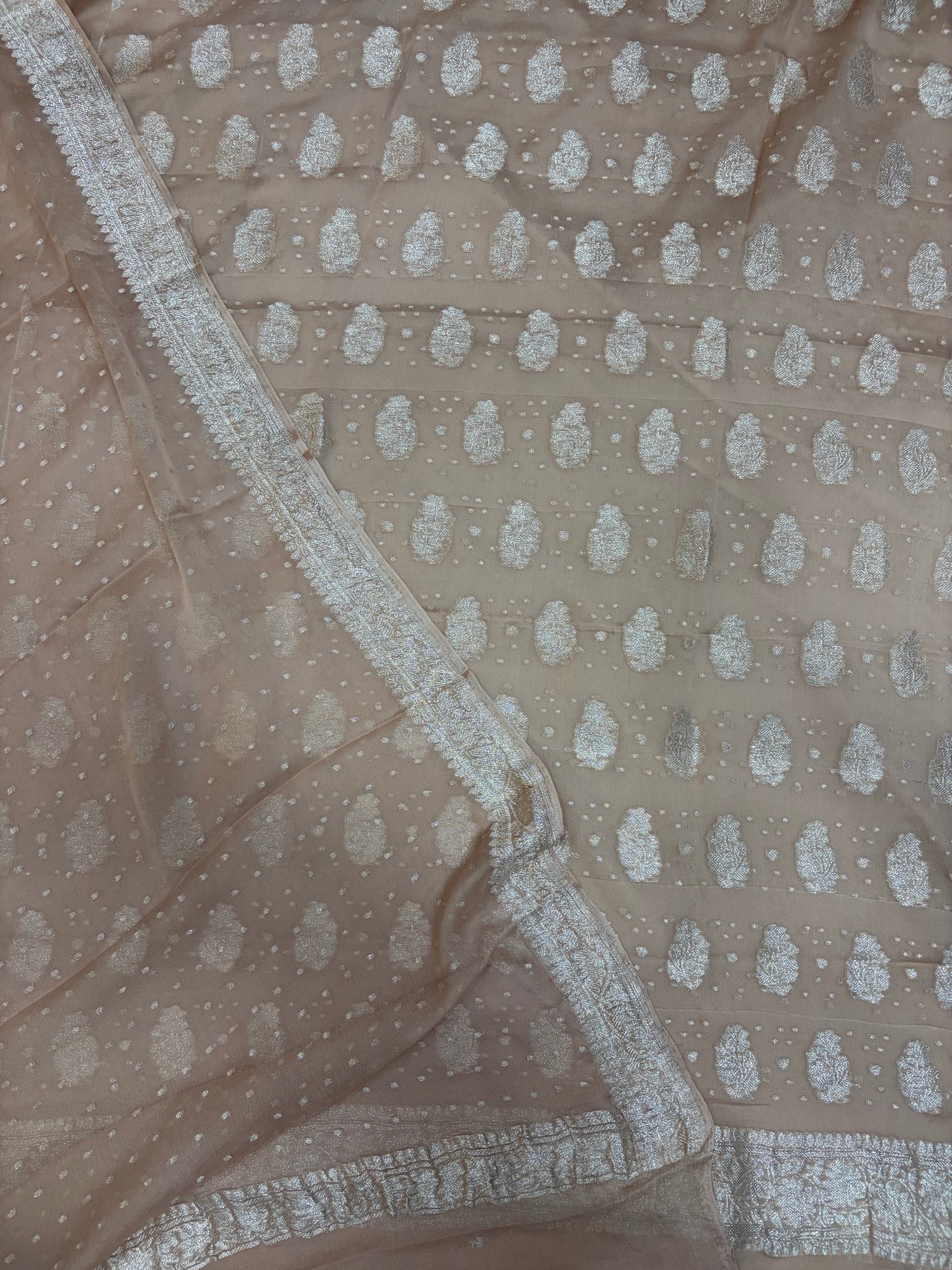 Pure khaddi chiffon suit in light chiku colour