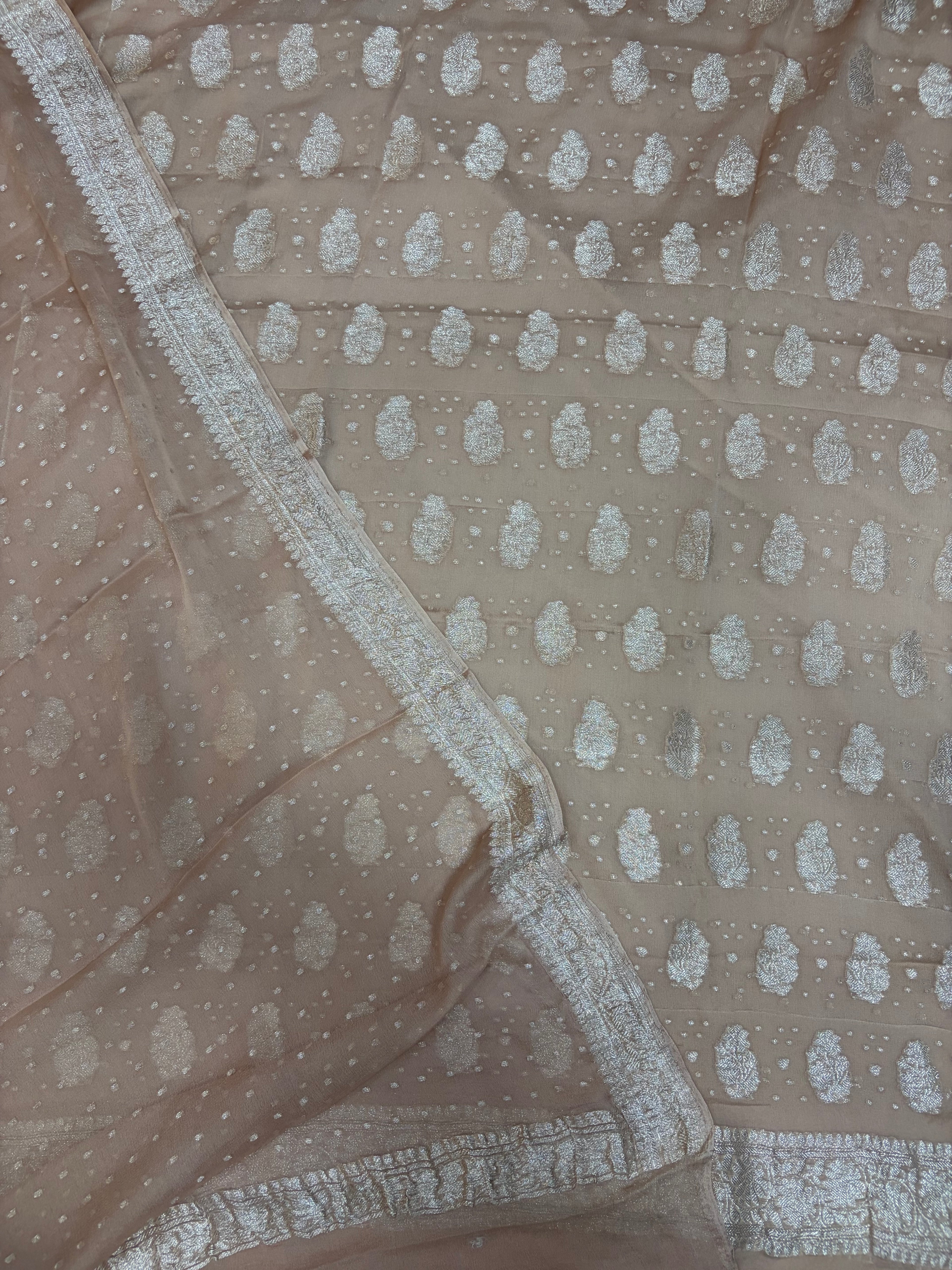 Pure khaddi chiffon suit in light chiku colour