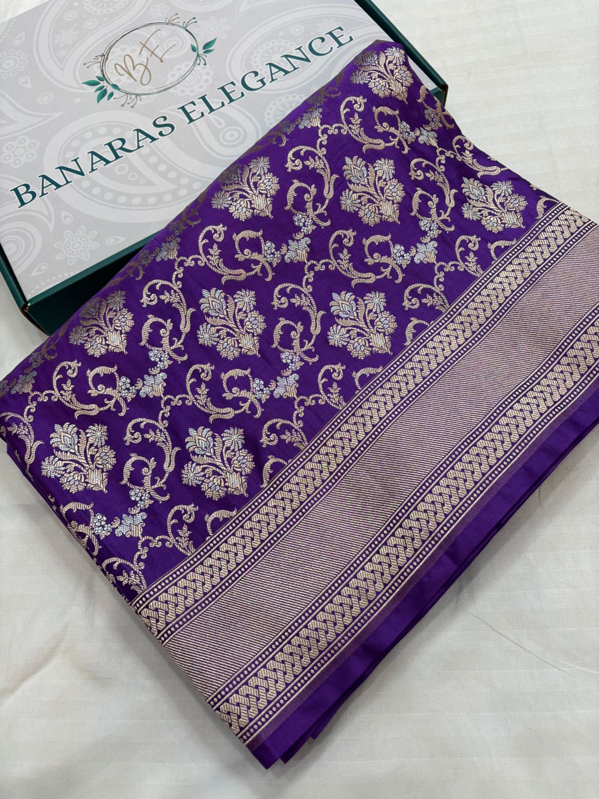 Royal Blue Mashru Silk Saree With Zari Border Jaal