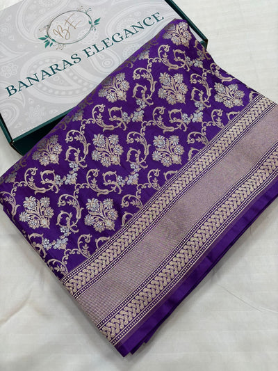 Royal Blue Mashru Silk Saree With Zari Border Jaal