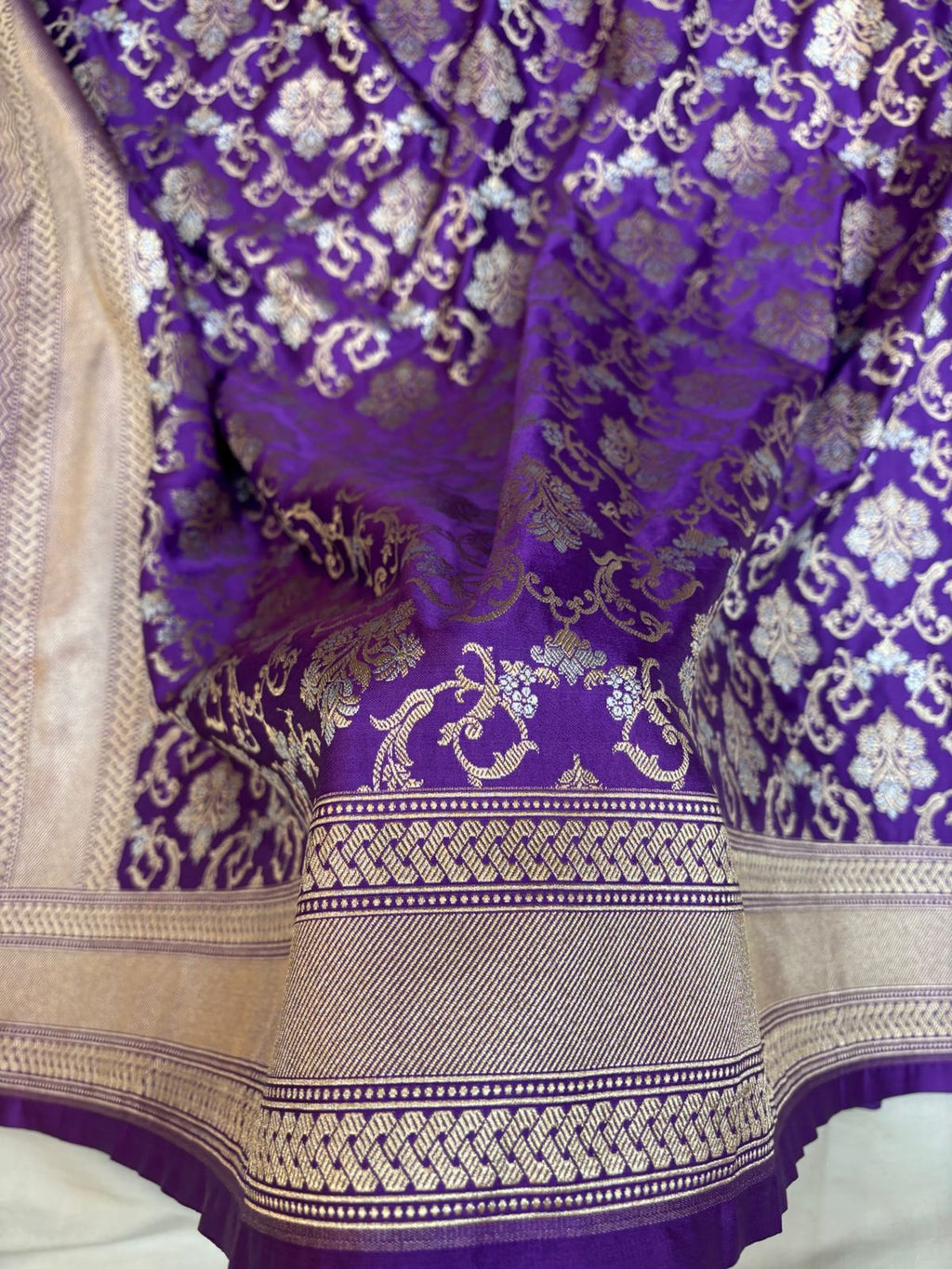 Royal Blue Mashru Silk Saree With Zari Border Jaal