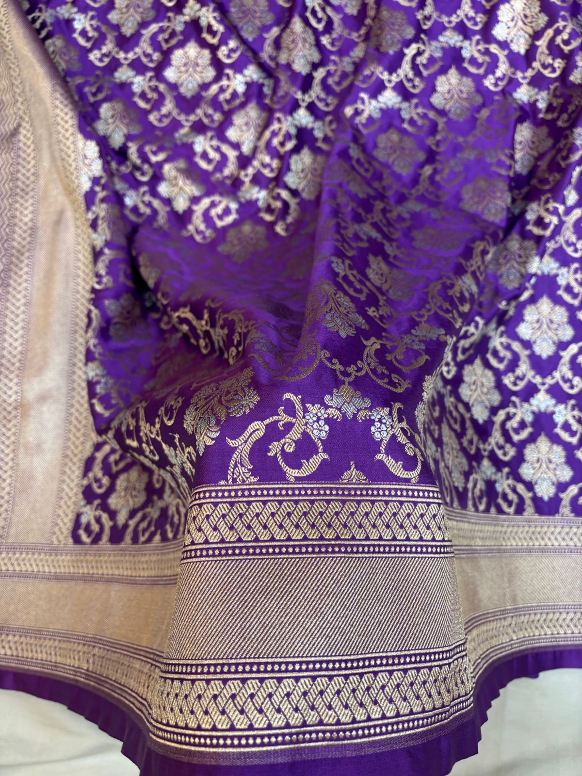 Royal Blue Mashru Silk Saree With Zari Border Jaal