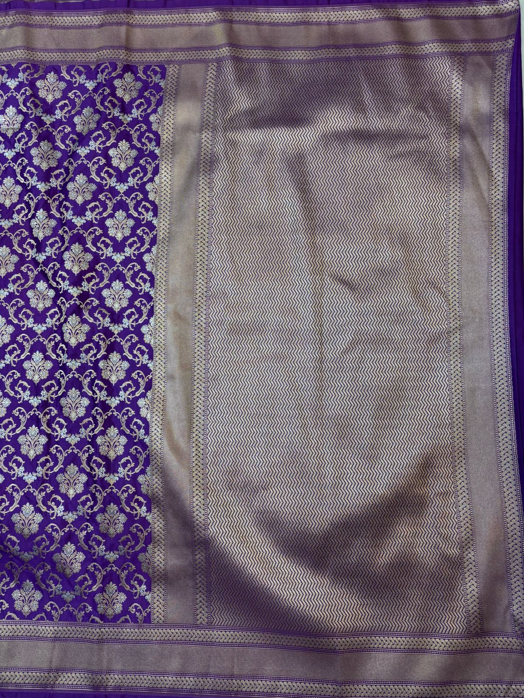 Royal Blue Mashru Silk Saree With Zari Border Jaal