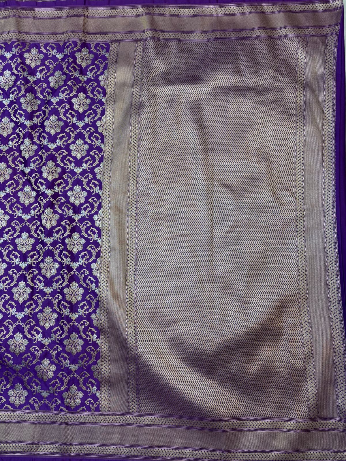 Royal Blue Mashru Silk Saree With Zari Border Jaal