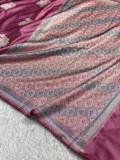 Beautiful Mashru silk saree in Mauve pink colour