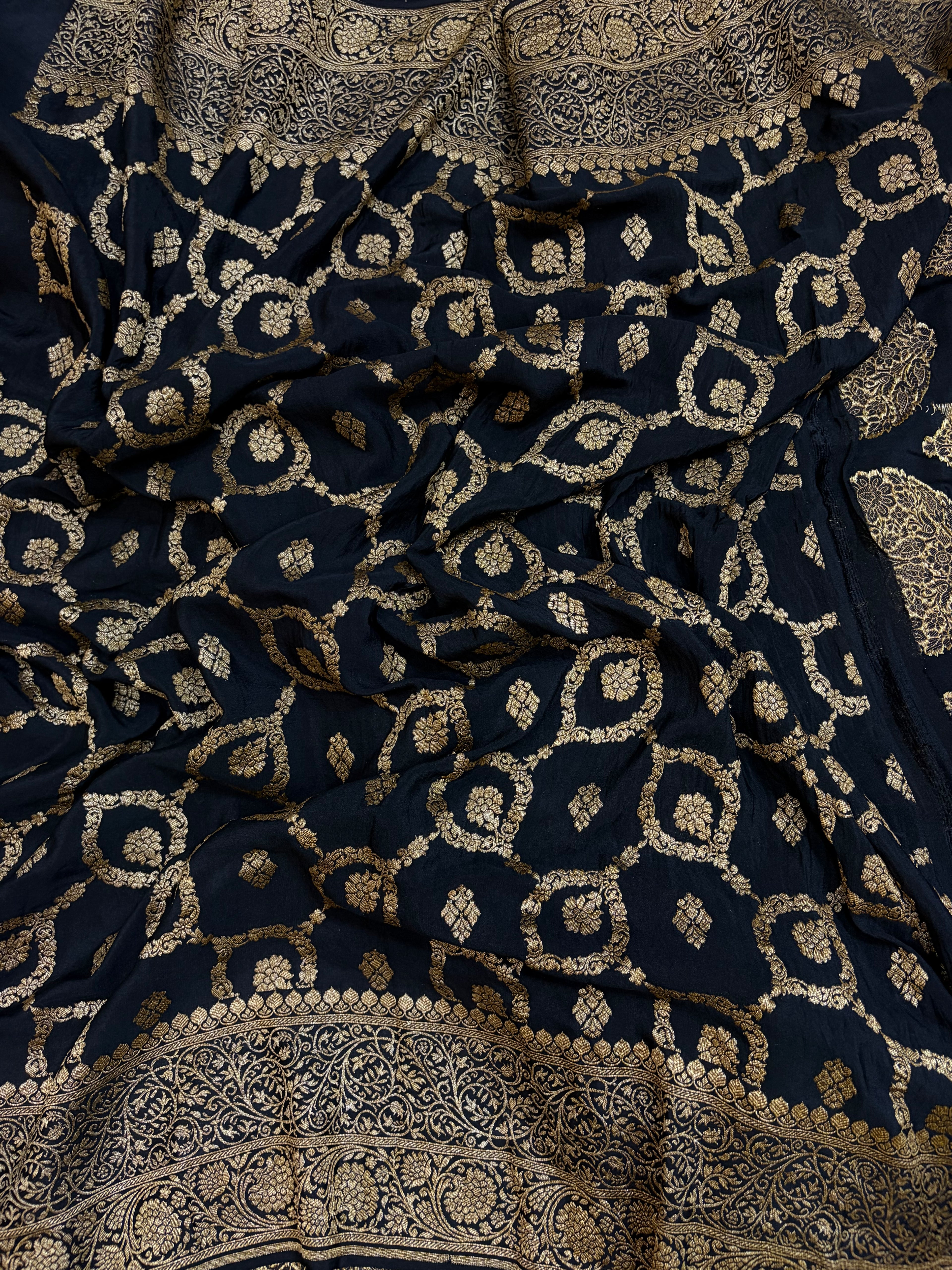 Pure khaddi crepe silk saree in black colour