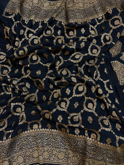 Pure khaddi crepe silk saree in black colour