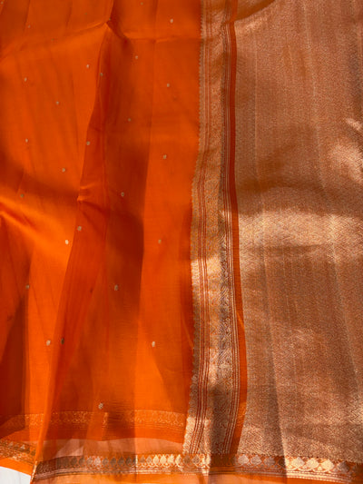 Pure handloom kora silk saree in rust orange colour