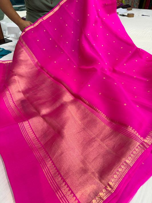 Pure handloom organza silk saree in Rani Pink colour
