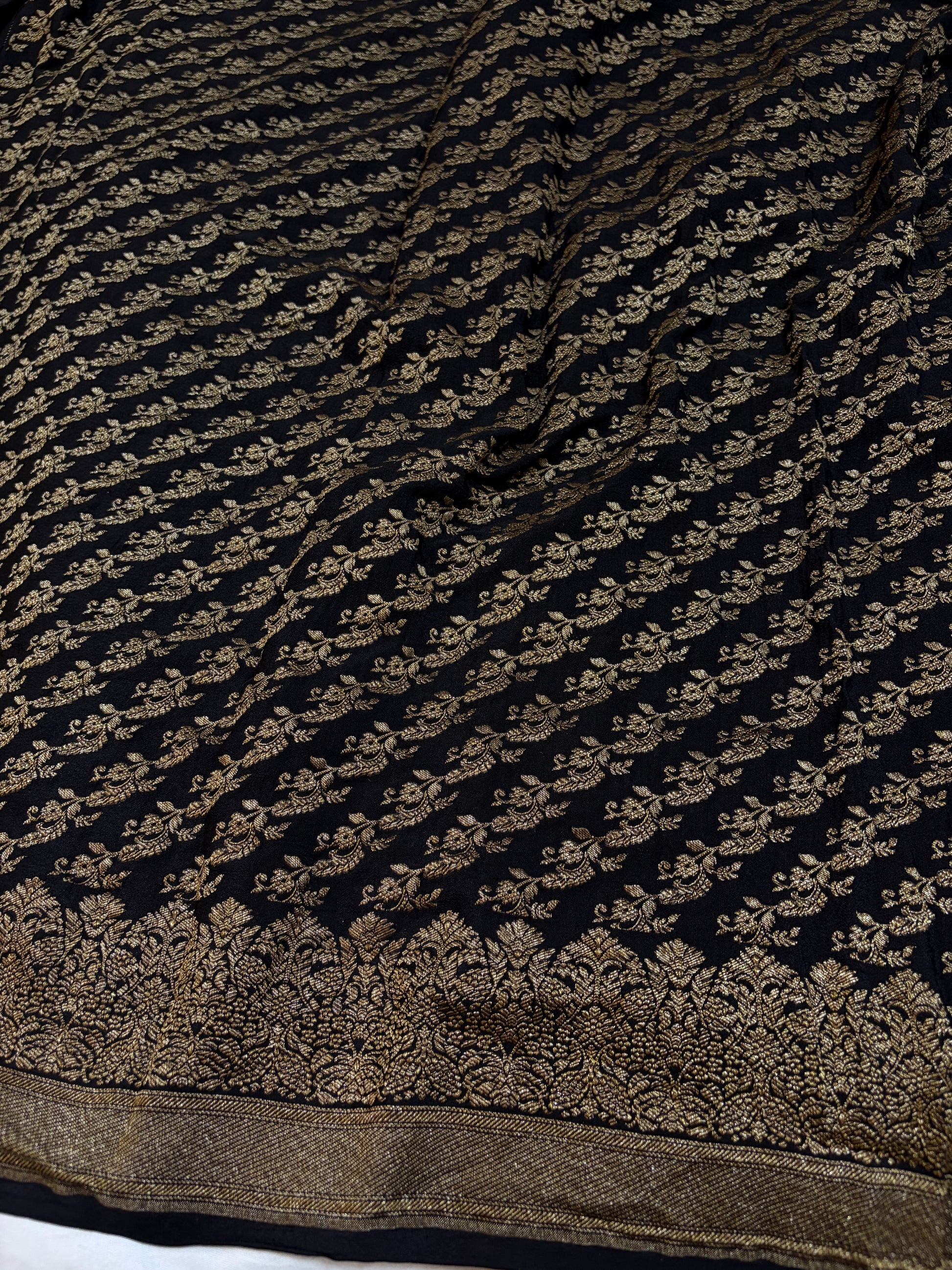 Pure khaddi crepe silk saree in Black colour