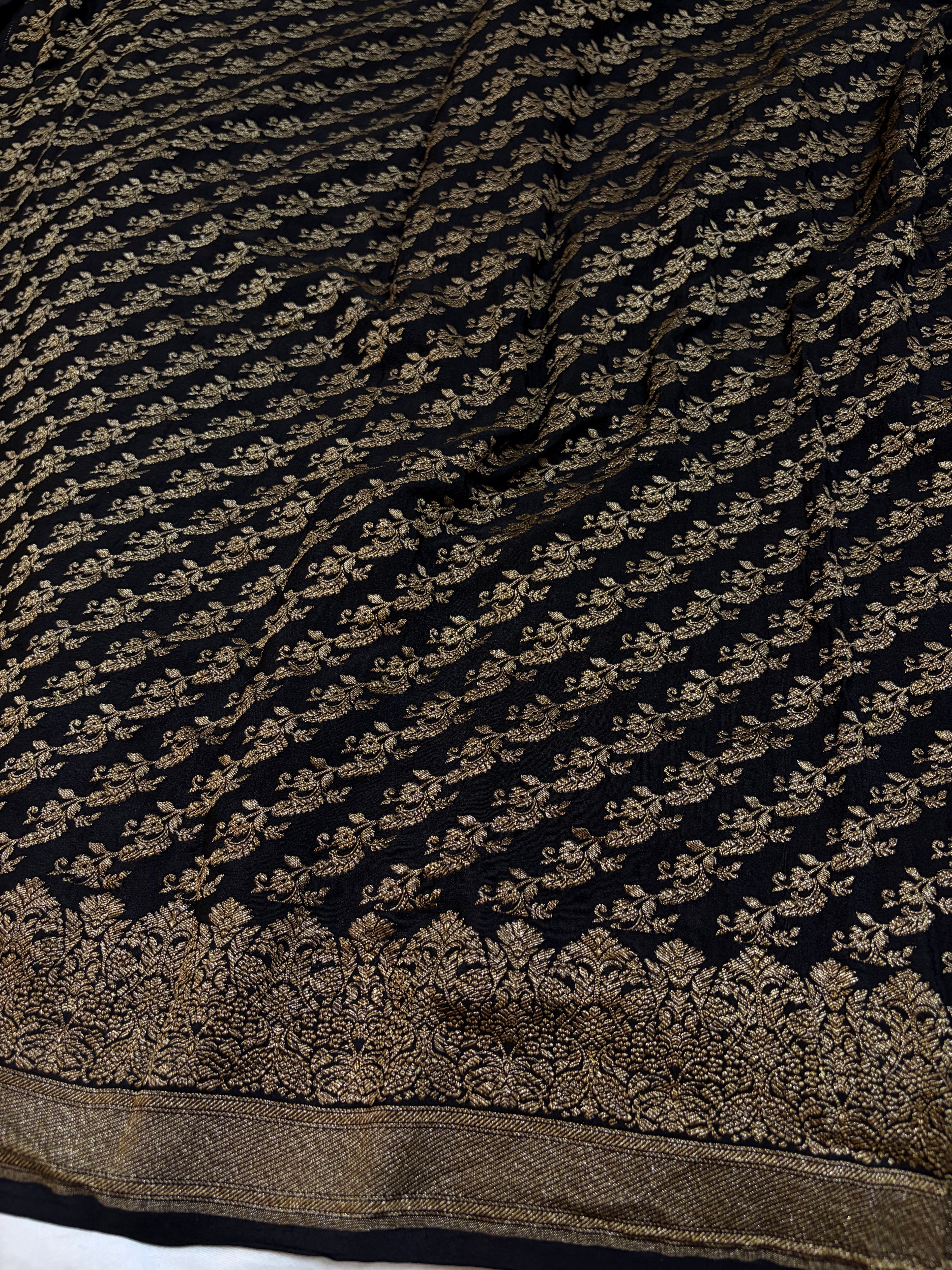 Pure khaddi crepe silk saree in Black colour