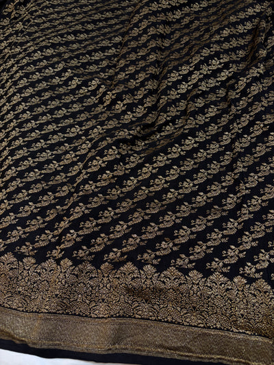 Pure khaddi crepe silk saree in Black colour