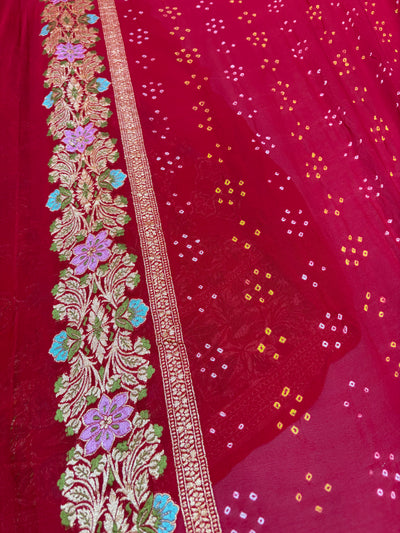 Pure Tilfi Georgette Bandhani sarees in red colour