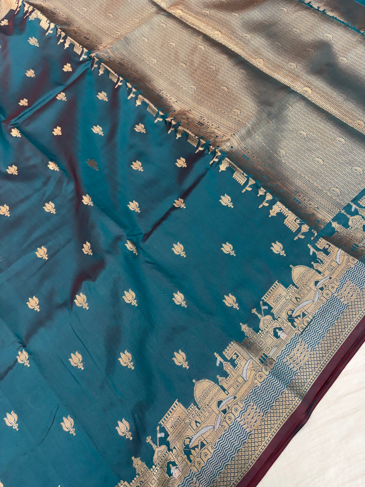 Banarasi soft katan silk saree in peacock blue colour