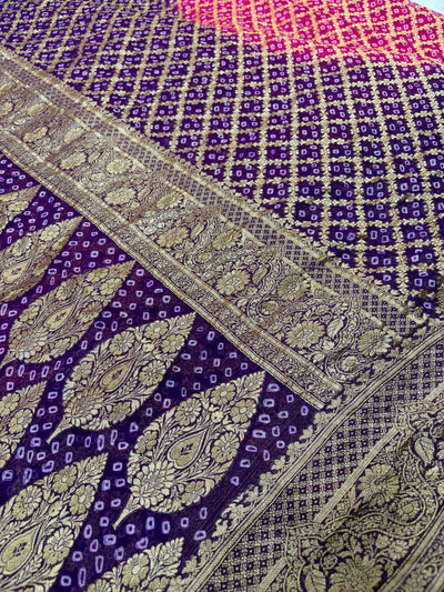 Pure Georgette Bandhani Zari Banarasi Border Saree