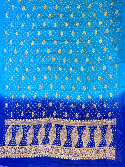 Pure georgette bandhani suit in Firozi with royal blue colour