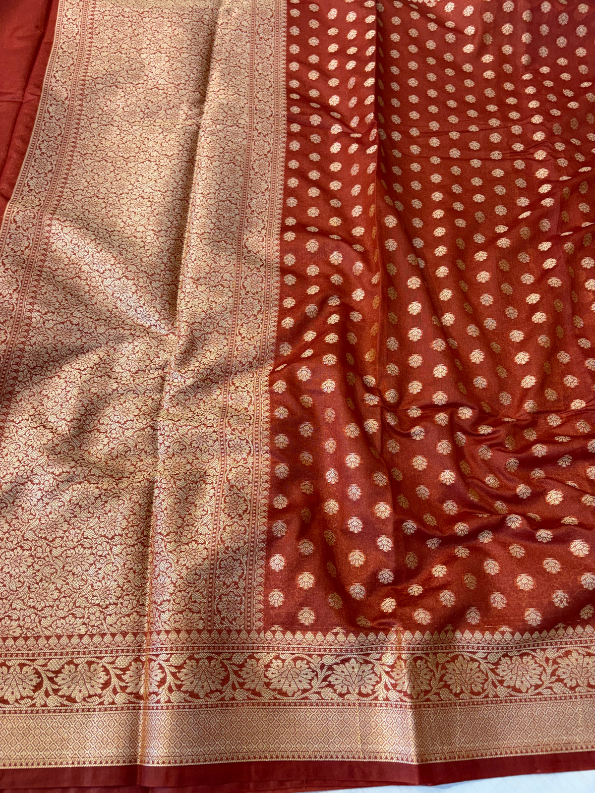 Banarasi georgette silk saree in rust colour