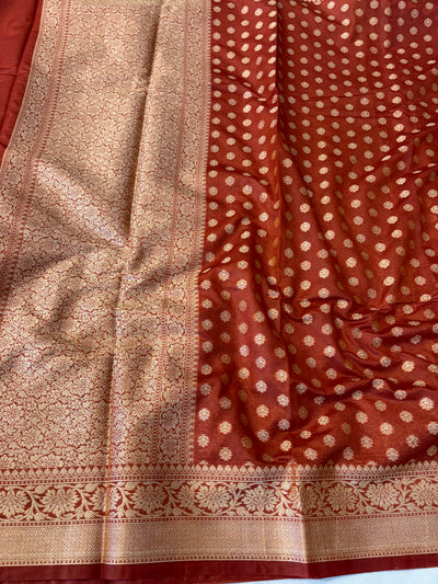 Banarasi georgette silk saree in rust colour