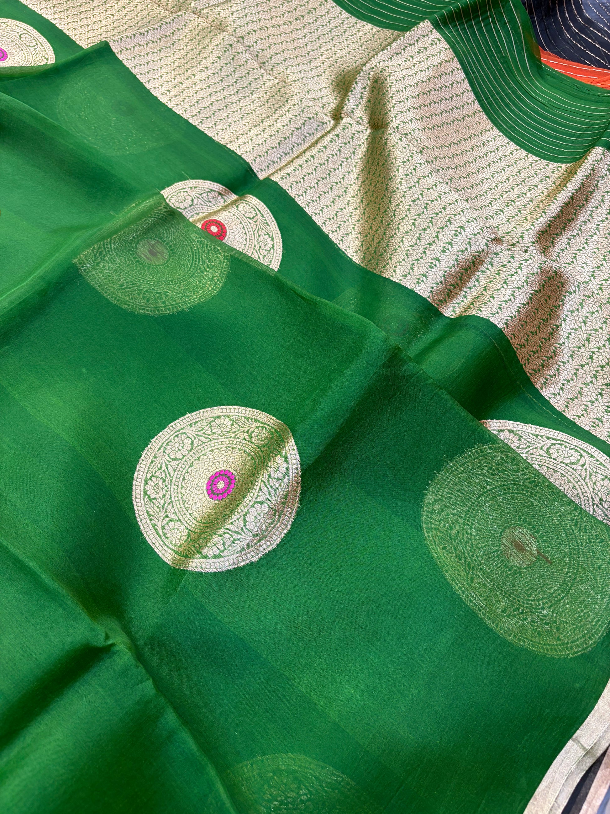 Pure handloom organza silk saree in green colour