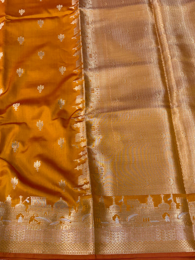 Banarasi soft katan silk saree in orange  colour