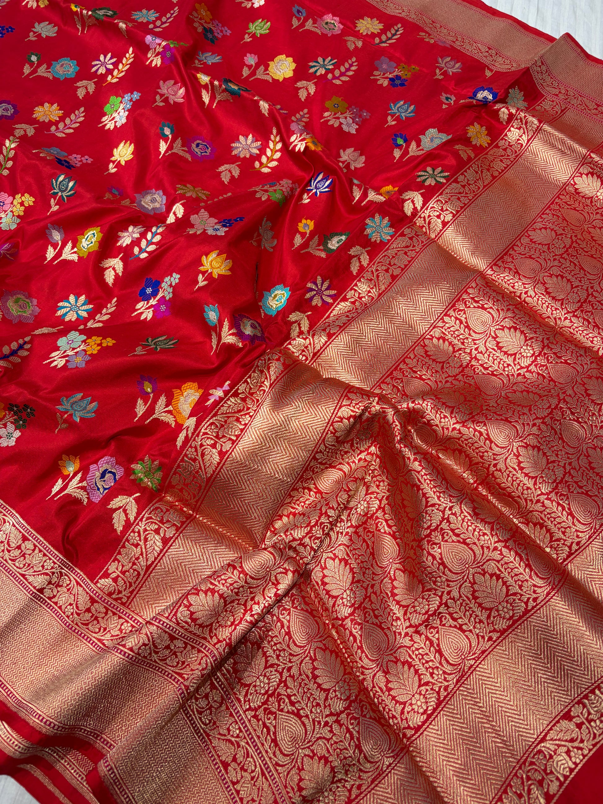 Premium pure katan silk saree with all meenawork in beautiful Red colour