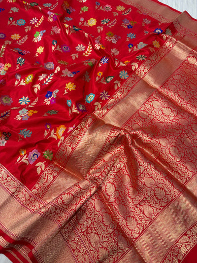 Premium pure katan silk saree with all meenawork in beautiful Red colour