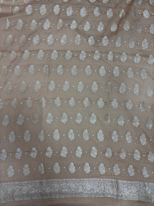 Pure khaddi chiffon suit in light chiku colour