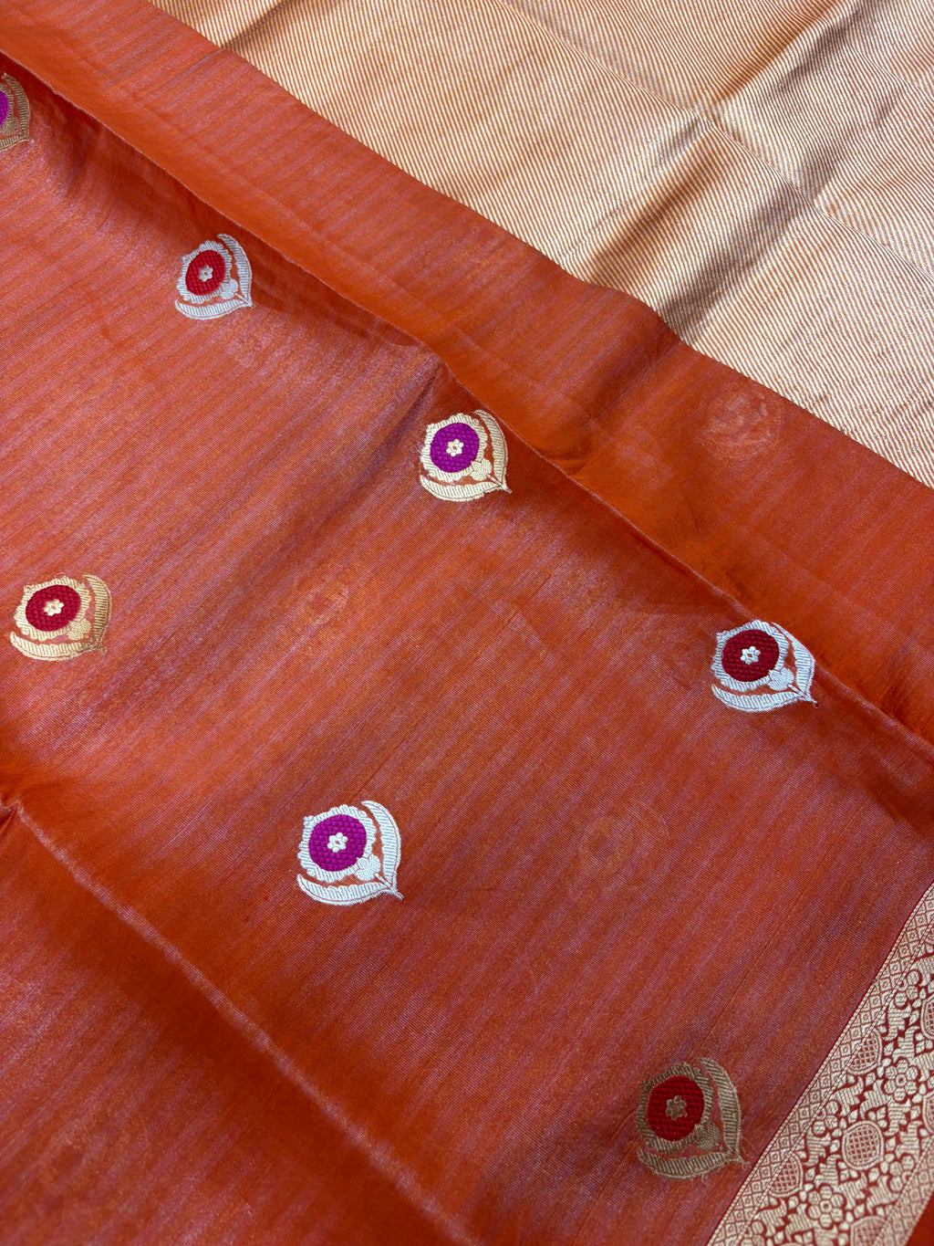 Pure handloom organza silk saree in peach orange colour