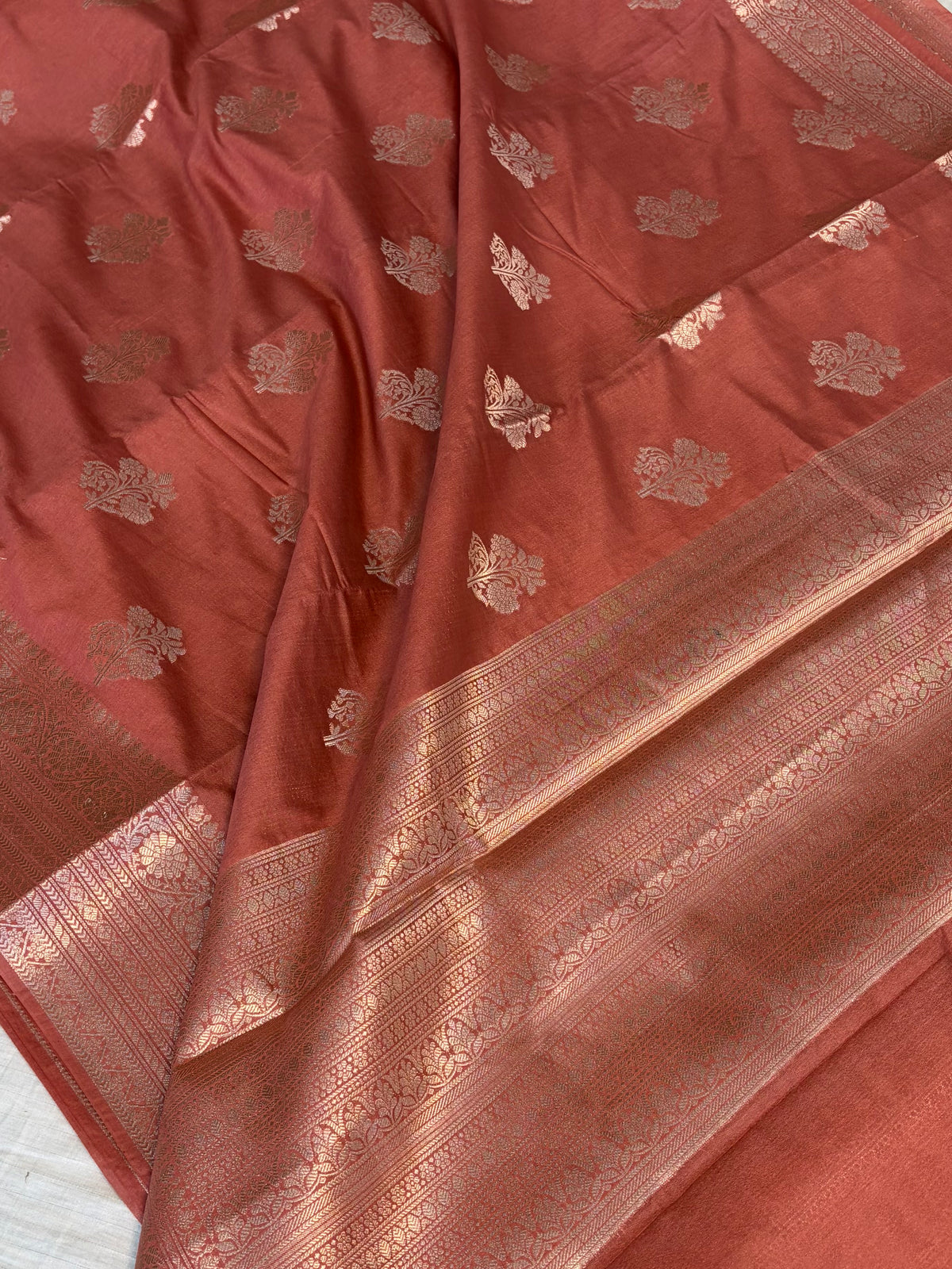 Banarasi soft katan silk saree in brick red colour