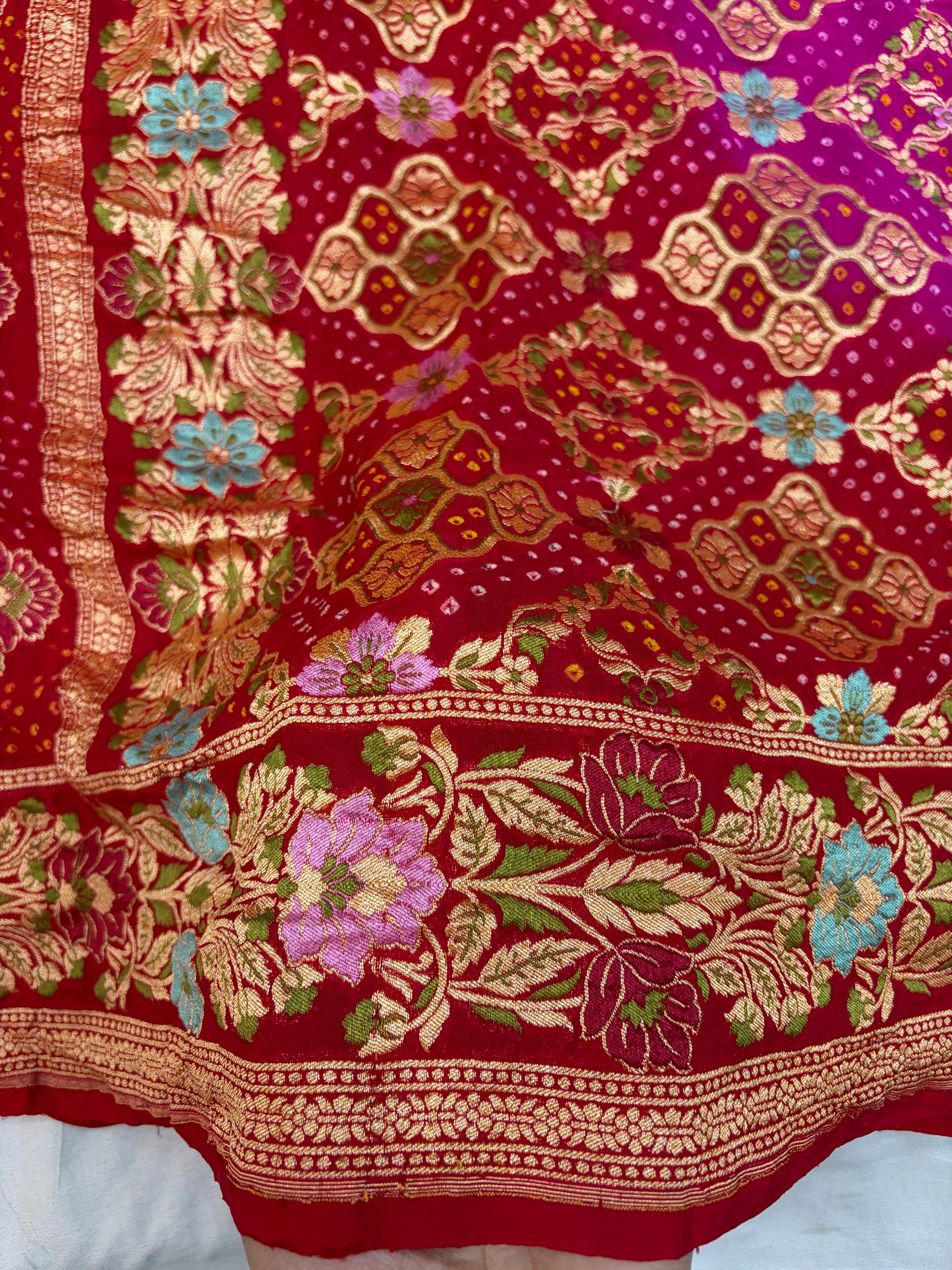 Pure Tilfi Georgette Bandhani sarees in red colour