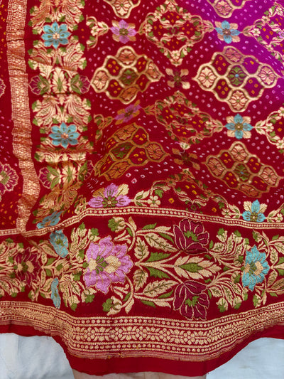 Pure Tilfi Georgette Bandhani sarees in red colour