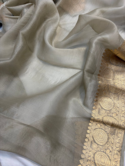 Pure handloom organza silk saree in Smoky grey colour