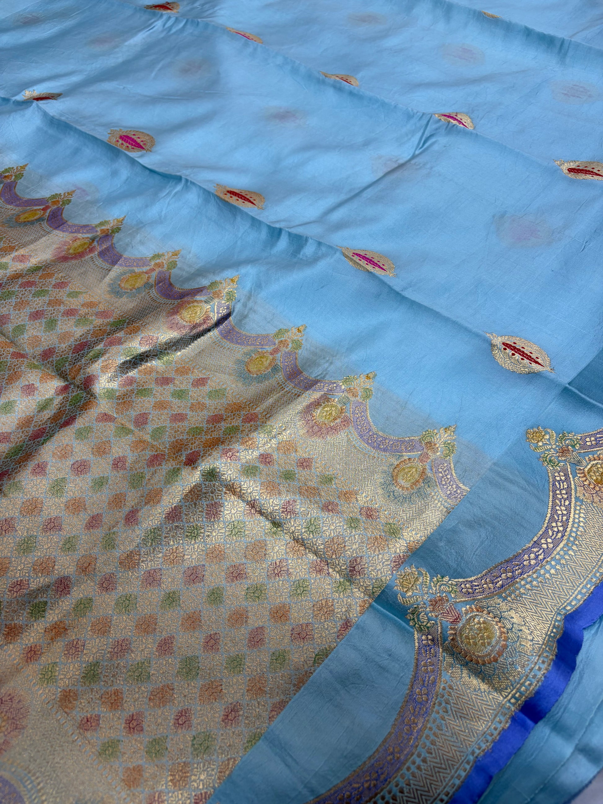 Pure raw mango saree in sky blue colour