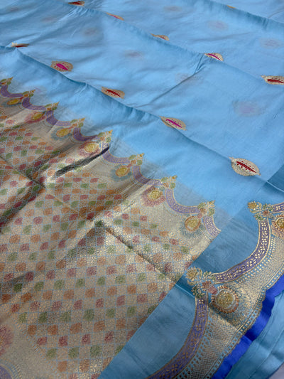 Pure raw mango saree in sky blue colour