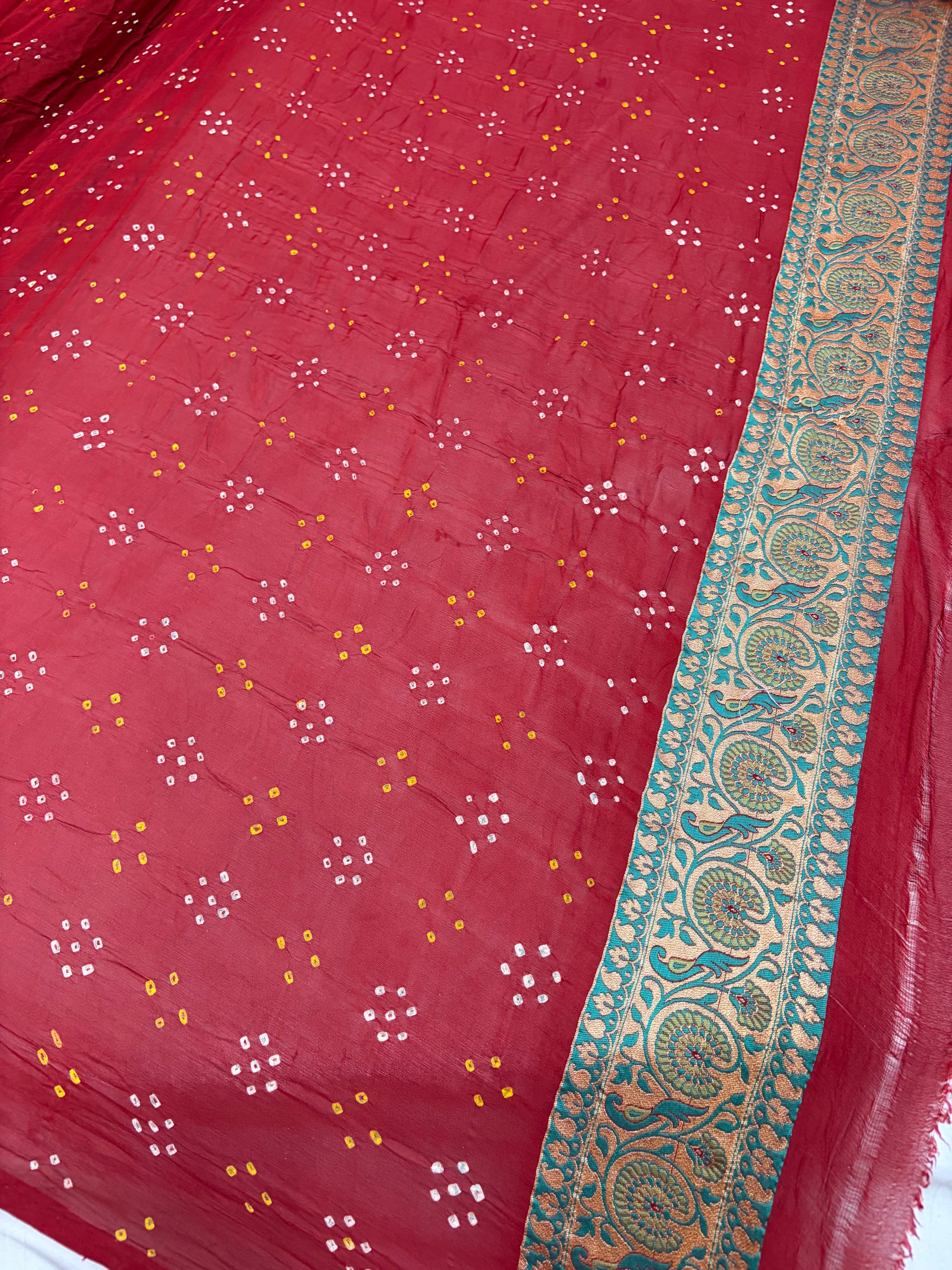 Pure Tilfi Georgette Bandhani sarees in red colour