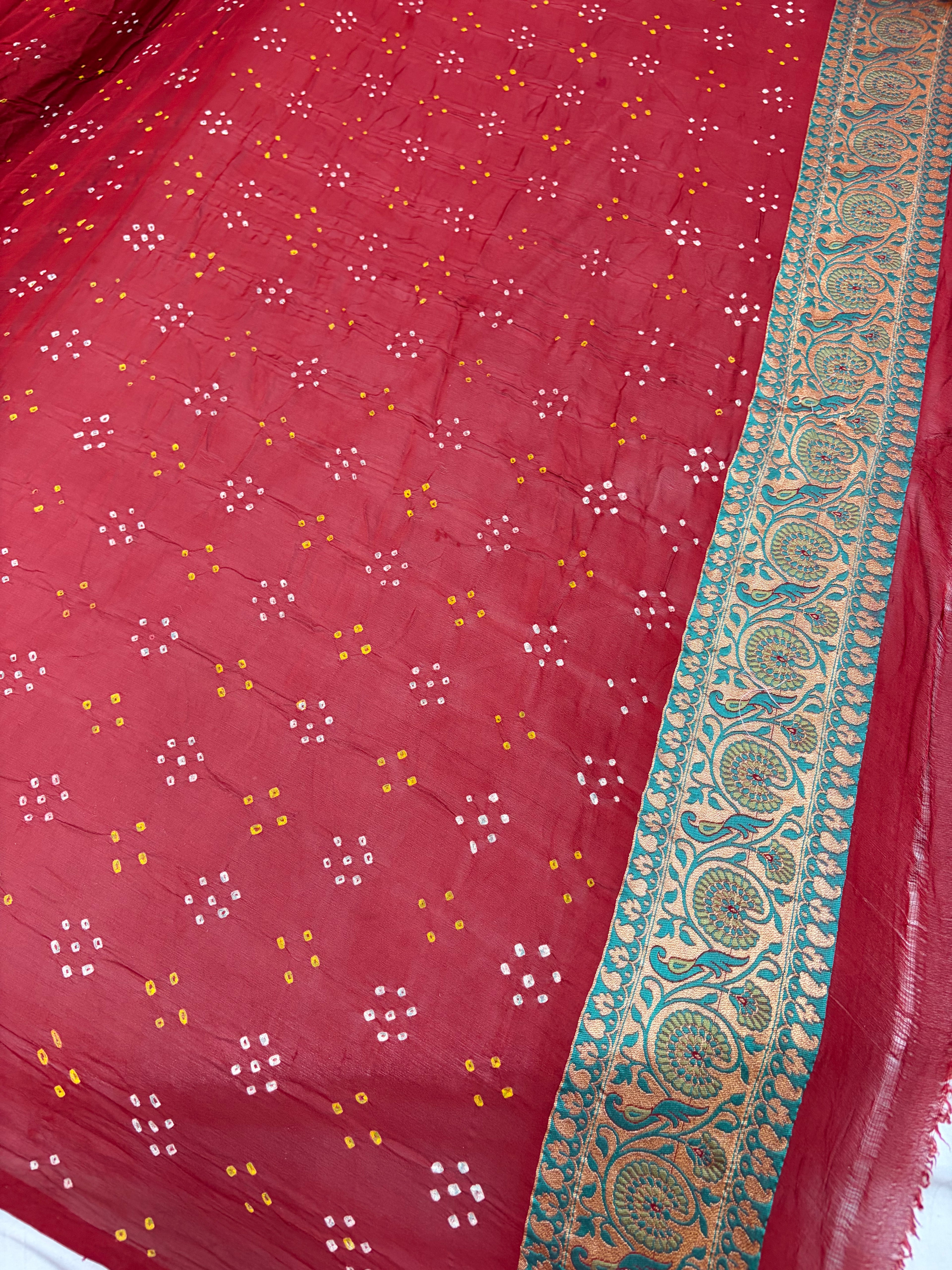Pure Tilfi Georgette Bandhani sarees in red colour