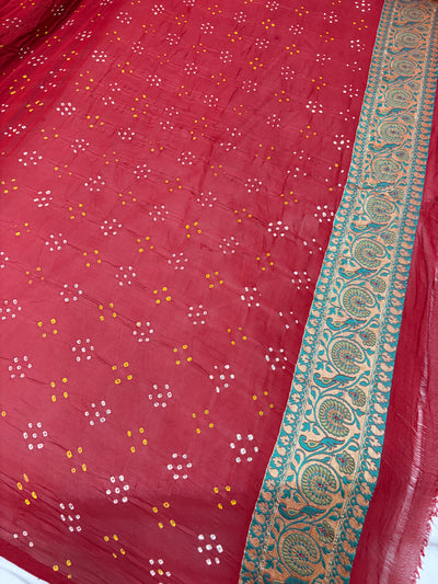 Pure Tilfi Georgette Bandhani sarees in red colour