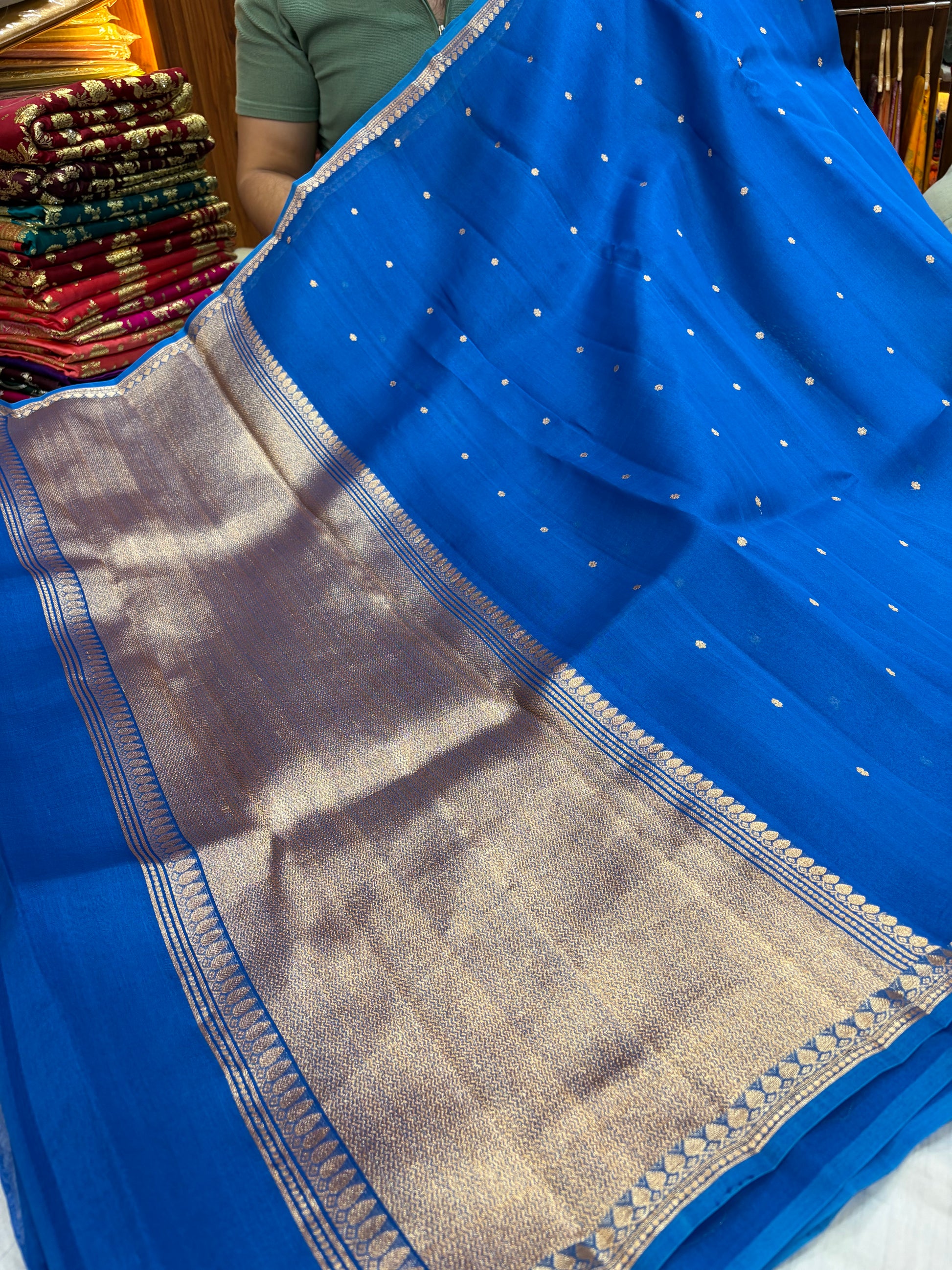Pure handloom organza silk saree in Royal blue colour