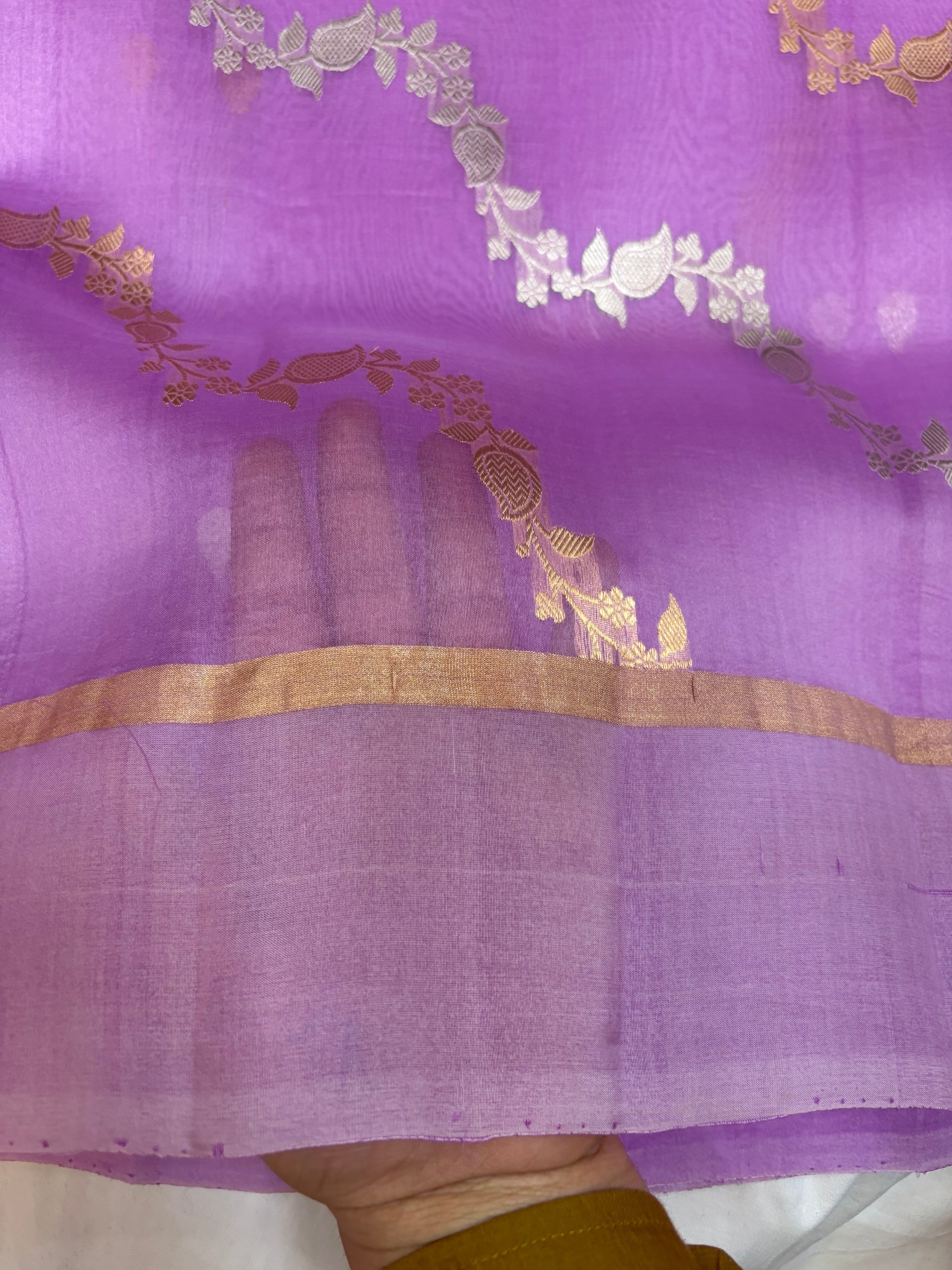 Pure handloom organza silk saree in levender colour