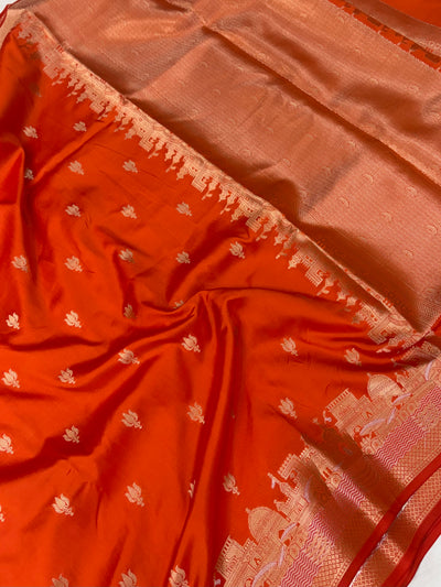 Banarasi soft katan silk saree in rust orange  colour